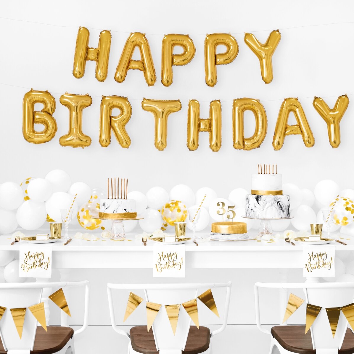 Ballon-Set – „Happy Birthday“ in Gold