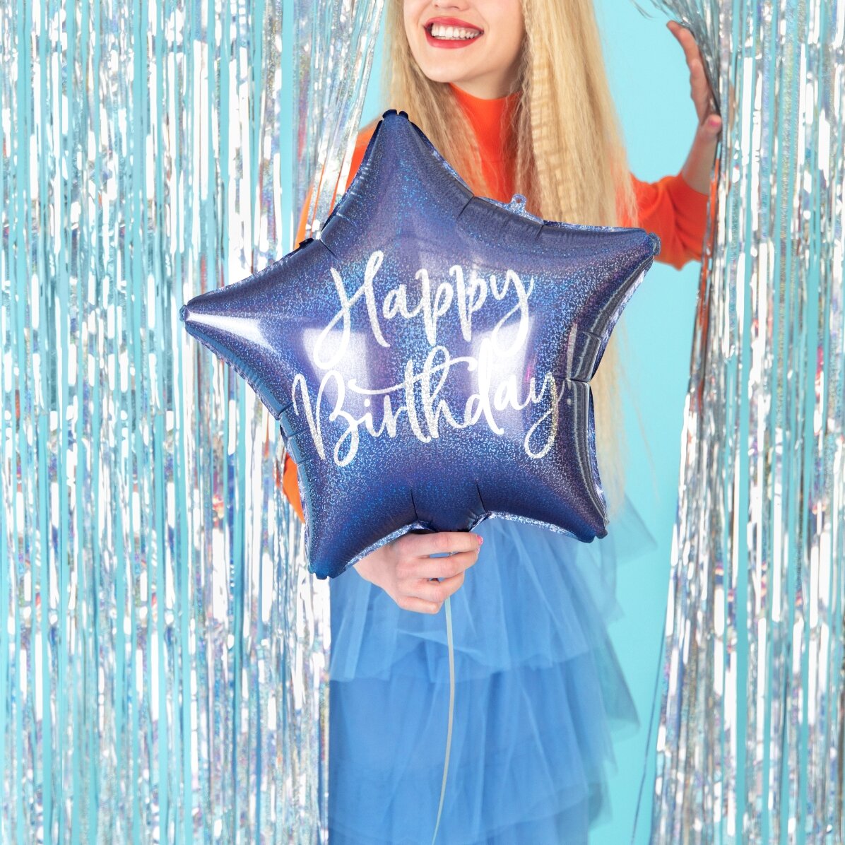 Luftballon – blauer Stern „Happy Birthday“