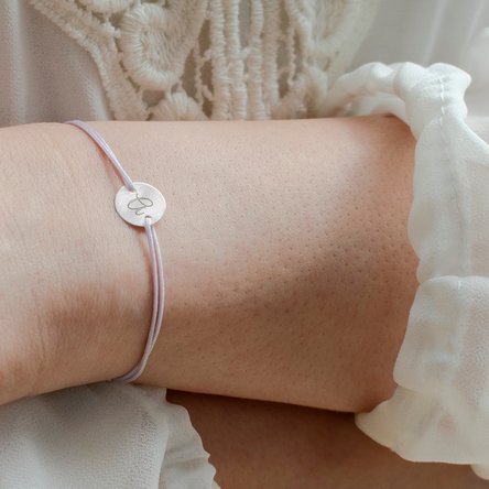 Personalisiertes Armband mit Kordel – 10-mm-Münze – 925er Silber – Modell „Initiale 3“