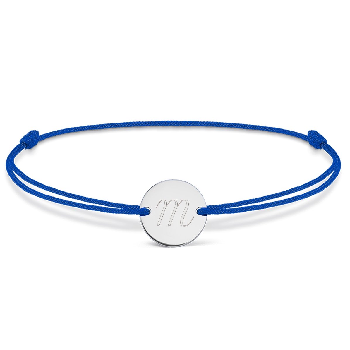Personalisiertes Armband mit Kordel – 10-mm-Münze – 925er Silber – Initialen-Modell