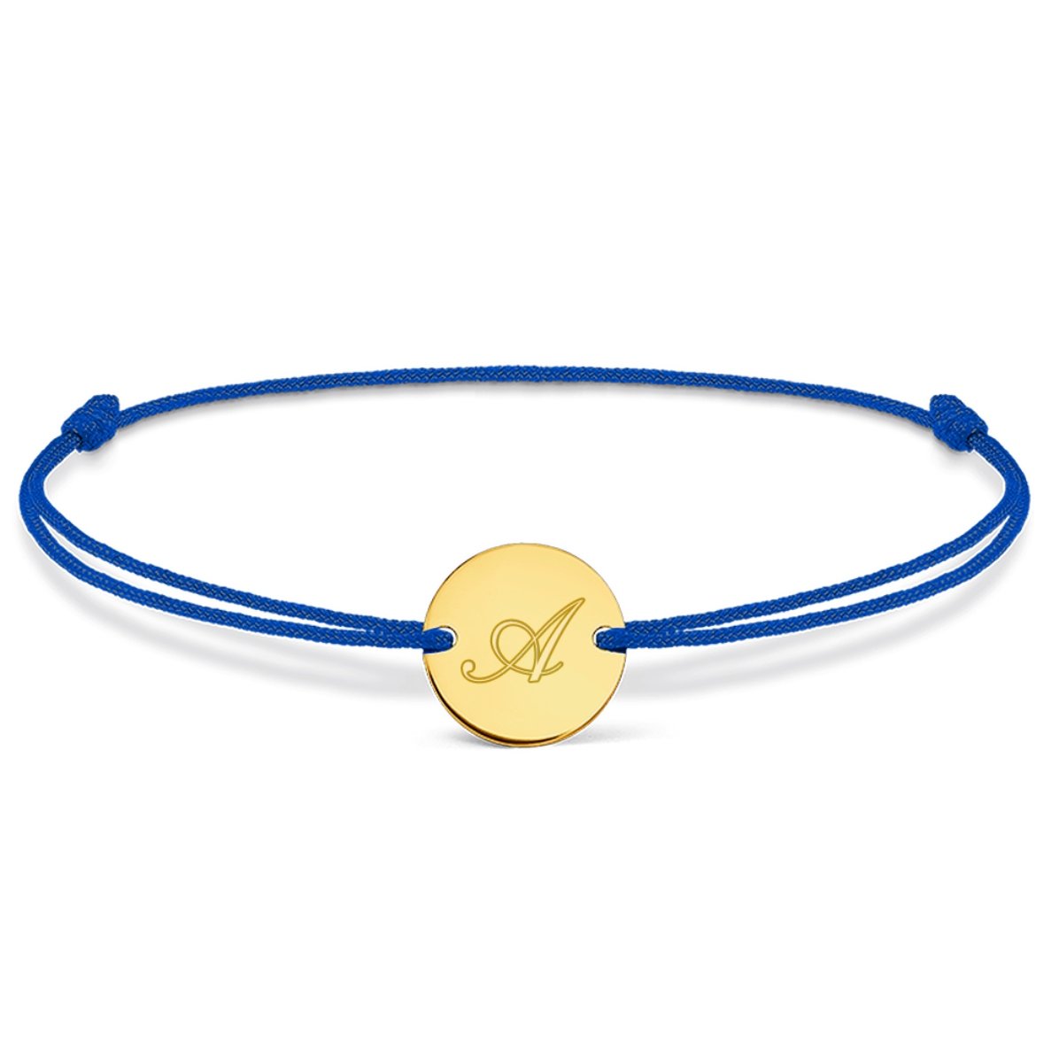 Personalisiertes Armband mit Kordel – 10-mm-Münze – 14-Karat-Gold – Initialenmodell 2