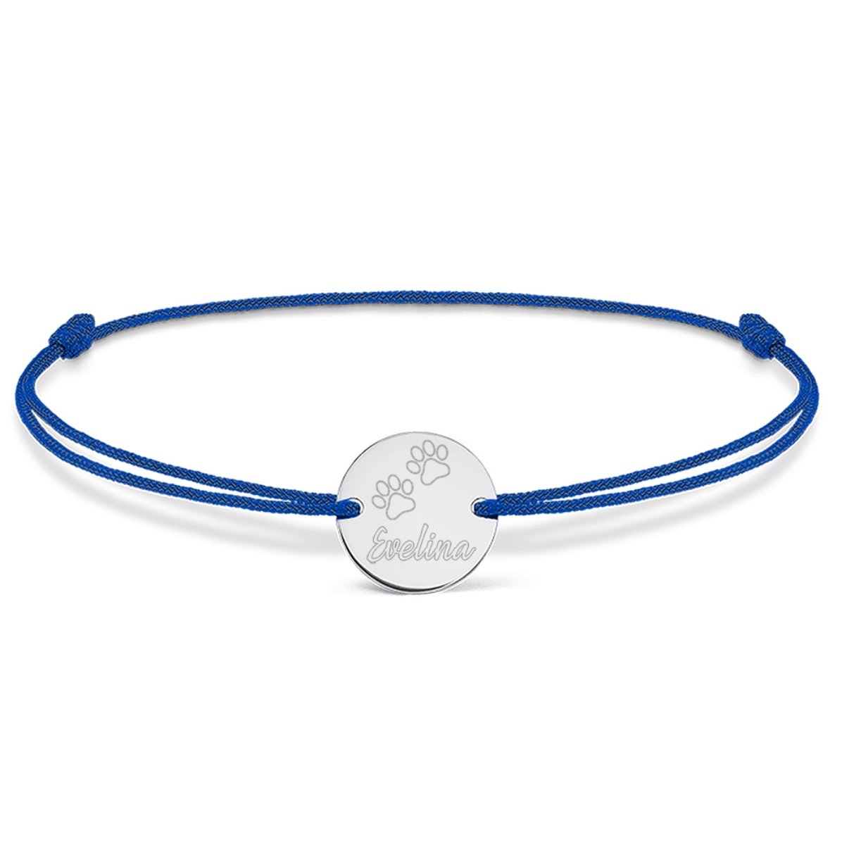 Personalisiertes Kordelarmband – 14-mm-Münze – 925er Silber – „Cat Paw“-Modell