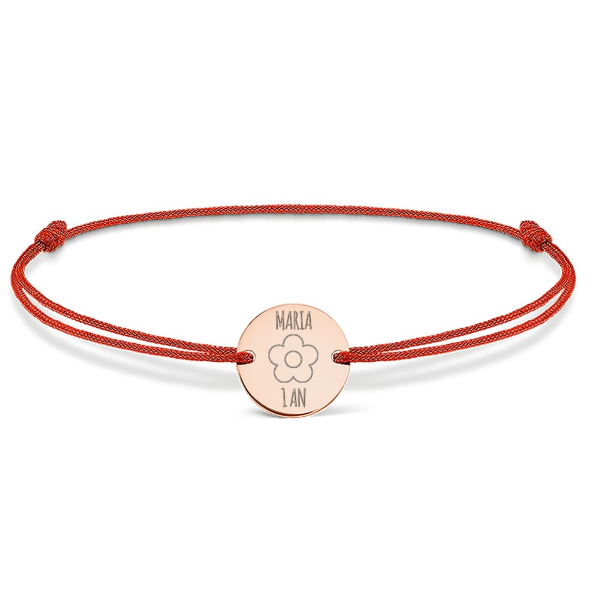 Personalisiertes Kordelarmband – 14-mm-Münze – 925er Silber – Blumenmotiv