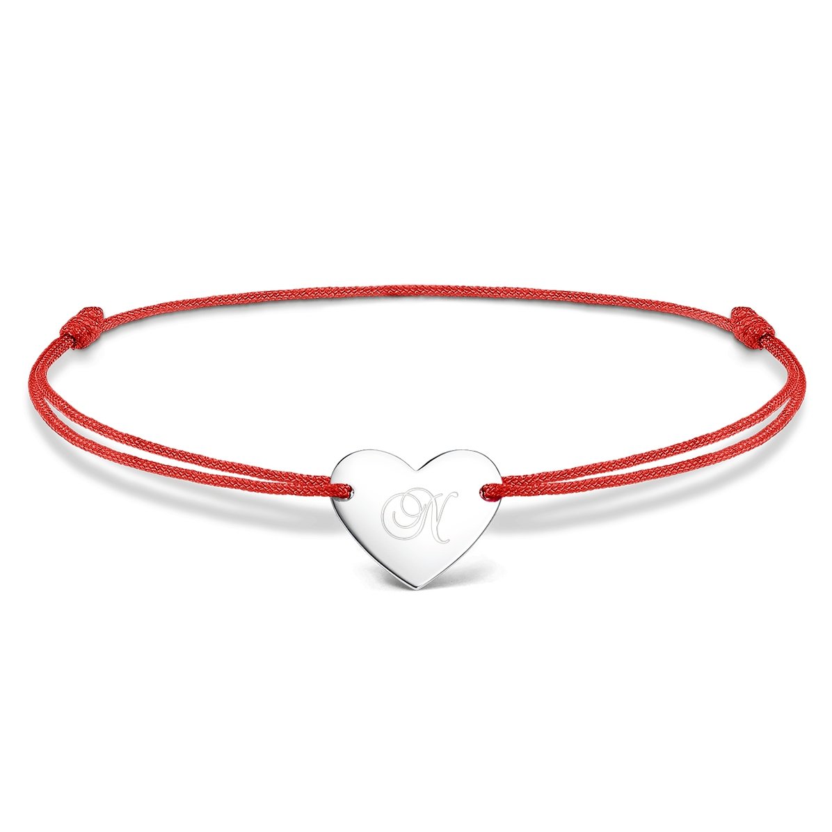 Personalisiertes Kordelarmband – Herz 12 x 10 mm – 925er Silber – Modell „Initiale 3“