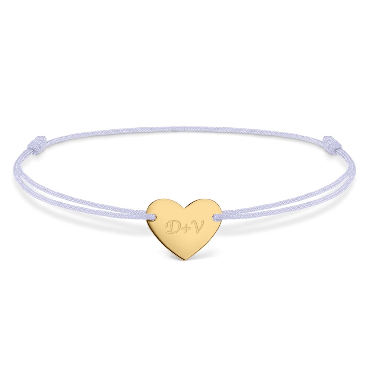 Personalisiertes Armband mit Kordel – Herz 12 x 10 mm – 14-karätiges Gold – „Du und ich“, Modell 3