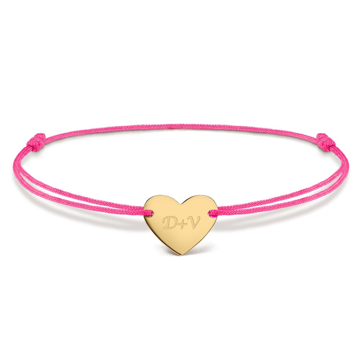 Personalisiertes Armband mit Kordel – Herz 12 x 10 mm – 14-karätiges Gold – „Du und ich“, Modell 3