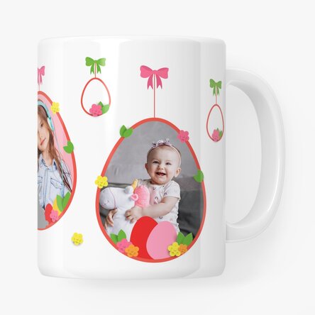 Personalisierte Tasse mit 2 Fotos und Text – Frohe Ostern