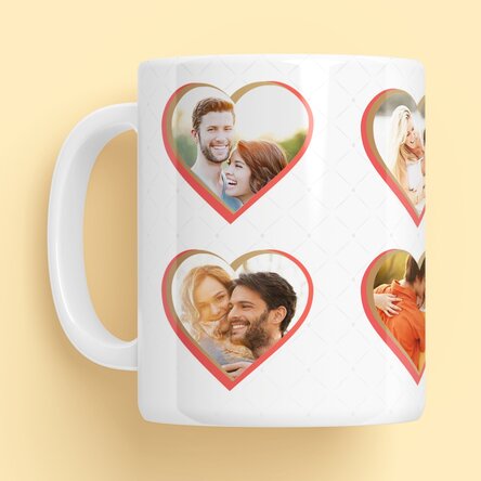 Personalisierte Tasse mit 8 Fotos in Herzform