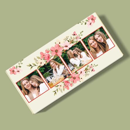 Personalisierte Schokolade mit 4 Fotos und einer Botschaft – Flowers