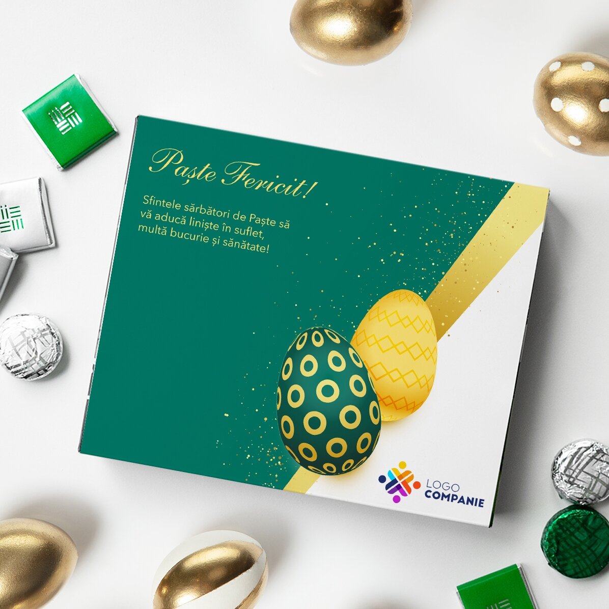 Personalisierte Pralinenschachtel mit Logo und Botschaft – Ostern