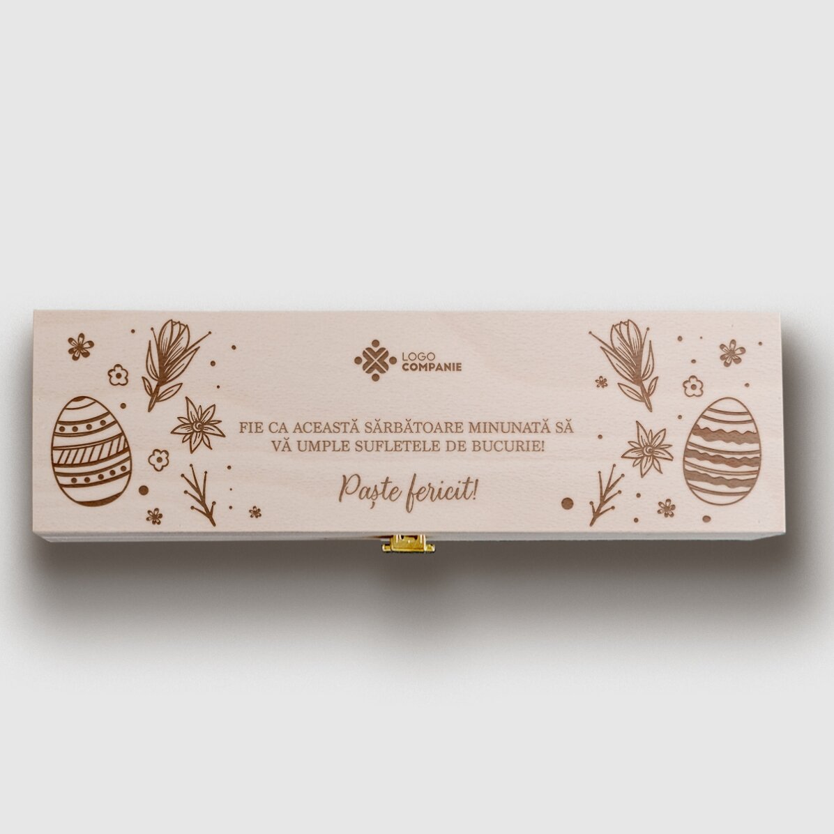 Personalisierte Weinkiste mit Text und Logo – Frohe Ostern