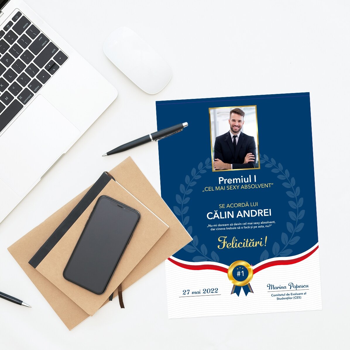 Individuell gestaltetes Diplom mit Foto und Text – Bester Absolvent