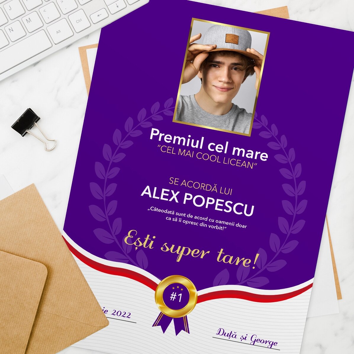 Individuell gestaltetes Diplom mit Foto und Text – Bester Absolvent
