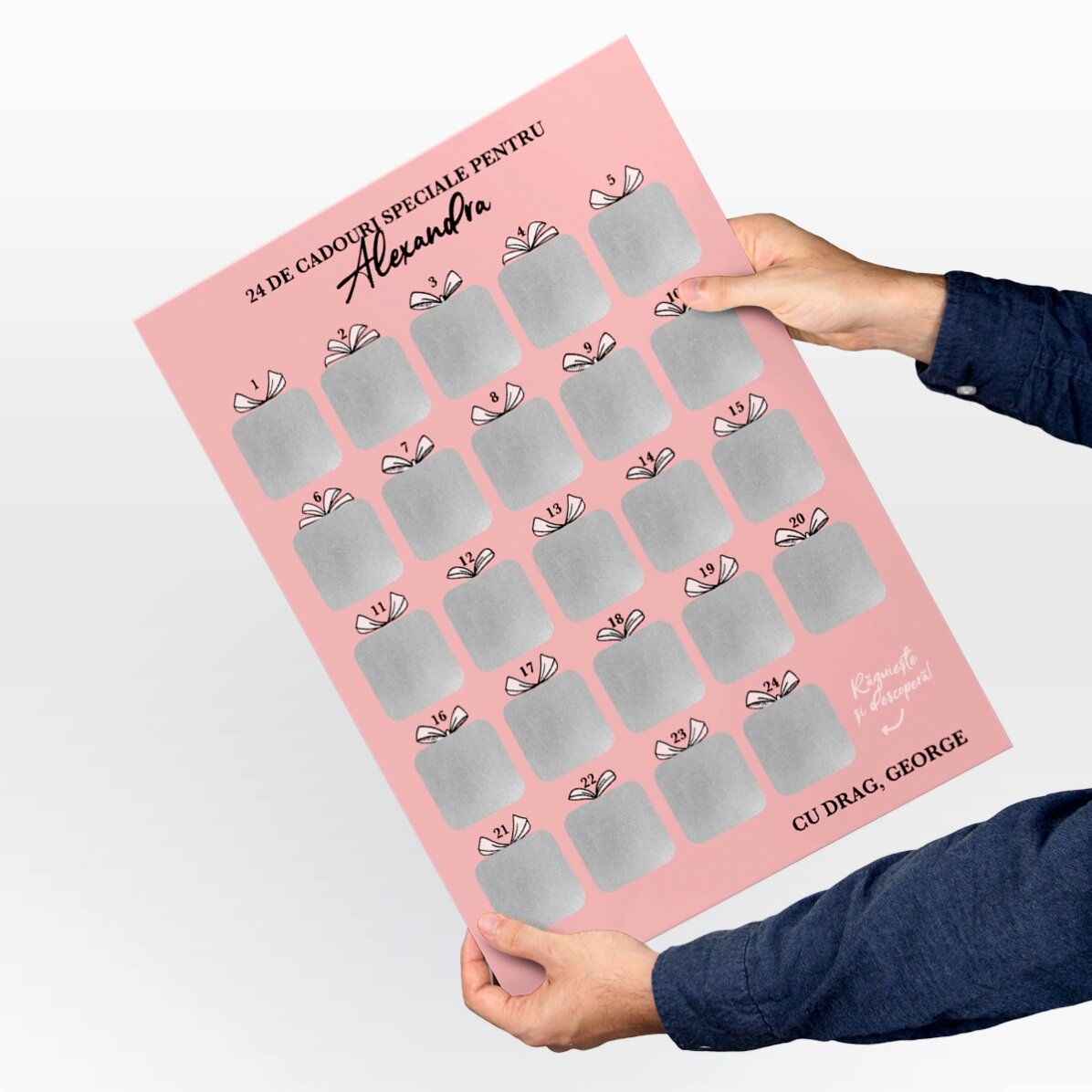 Individuell gestaltbares Rubbel-Adventsplakat mit Fotos, Botschaft und QR-Code