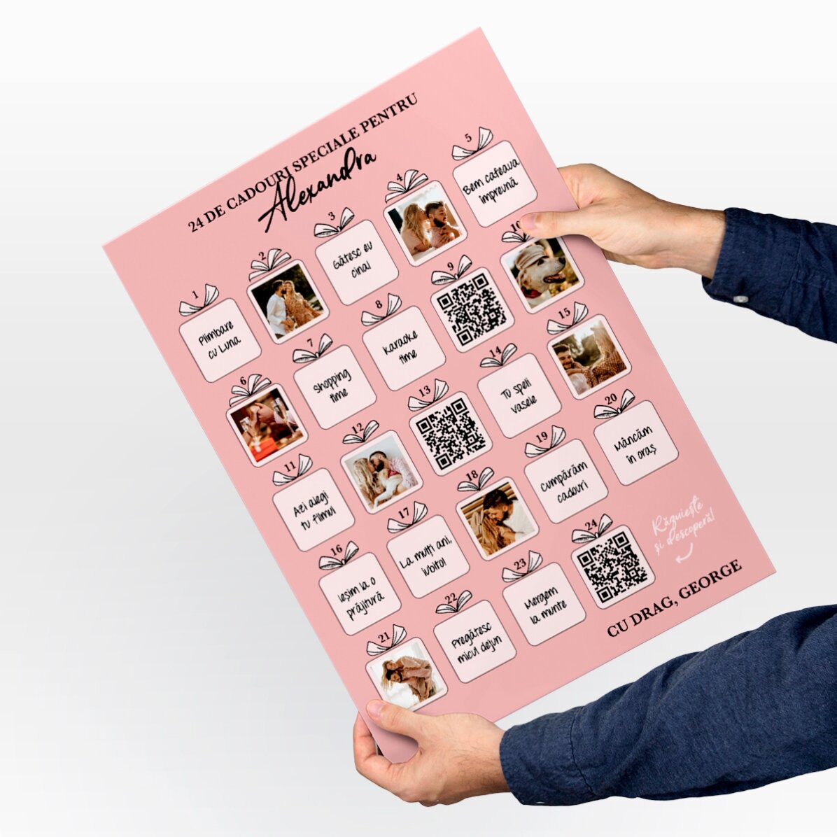Individuell gestaltbares Rubbel-Adventsplakat mit Fotos, Botschaft und QR-Code