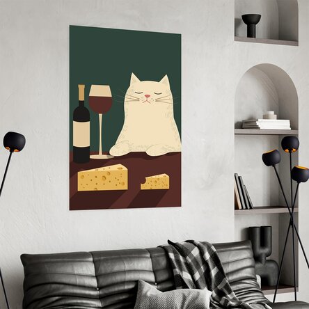 Poster: Katze, Wein und Käse