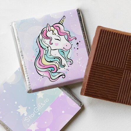 5er-Set personalisierte Mini-Pralinen mit Fotos und Text – Einhorn