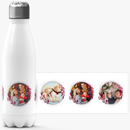 Personalisierte Thermoskanne mit weißem Boden und 3 Fotos – White Christmas