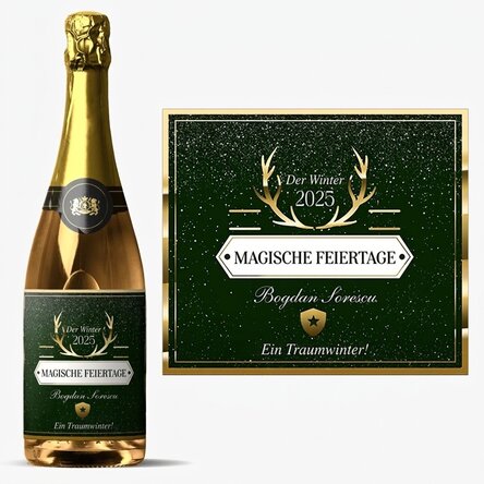 Personalisierter Sekt mit Text – Golden Antlers