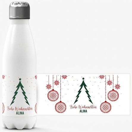 Thermoskanne mit weißem Boden, individuell mit Text bedruckt – Christmas tree