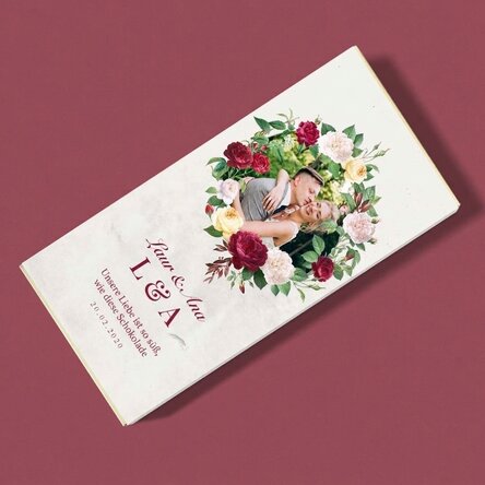 Personalisierte Schokolade mit Text und Foto – Vintage-Blumen