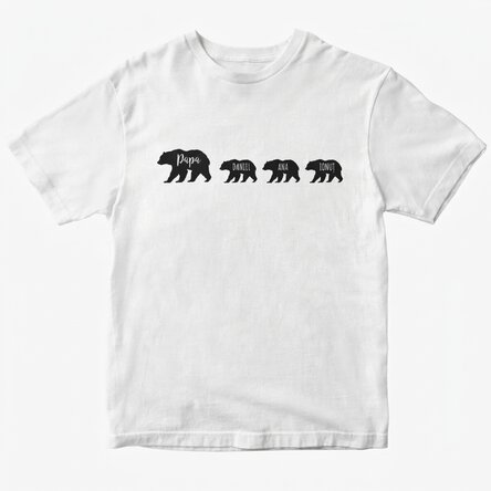 Personalisiertes T-Shirt mit Aufdruck – Bär und 3 Bärenjungen