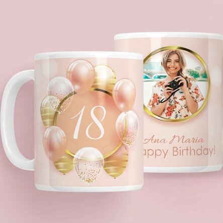 Personalisierte Tasse mit Foto und Text – Volljährig