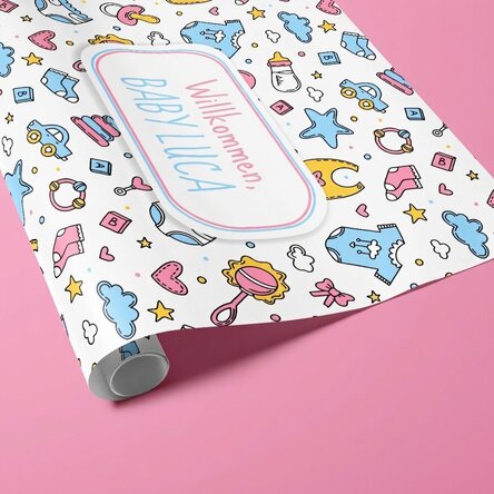 Individuell gestaltetes Geschenkpapier mit Text – „New Baby“