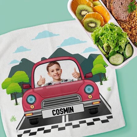 Personalisiertes Handtuch mit Foto und Text für Kinder – Auto