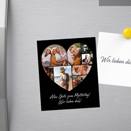 Individuell gestalteter Magnet, 10 x 12 cm, mit 8 Fotos in Herzform