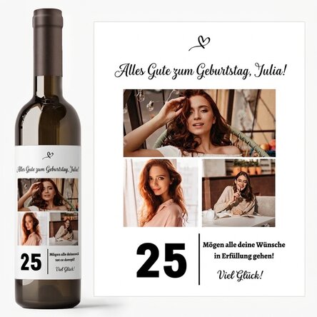 Personalisierter Wein mit Text und 3 Fotos zum Geburtstag – 25
