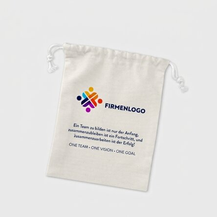 Kleiner Geschenksack, individuell gestaltet mit Logo und Botschaft