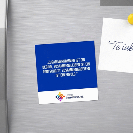 Individuell gestalteter Magnet 10x10 mit Logo und Text