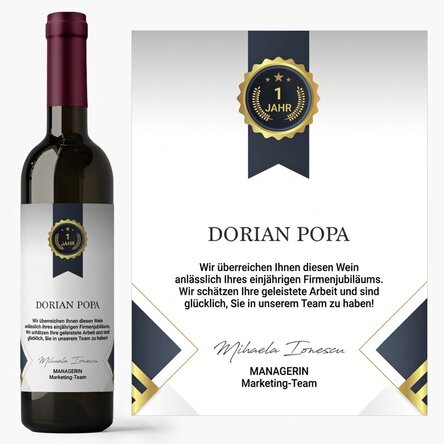 Wein mit individueller Beschriftung – Dankeschön an die Mitarbeiter
