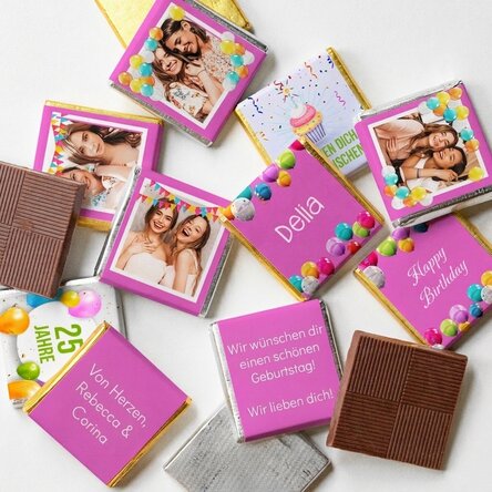 Set mit 10 personalisierten Mini-Pralinen mit Fotos und Text – Happy Birthday