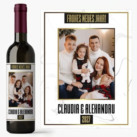 Personalisierter Wein mit Foto und Text – White Happy New Year