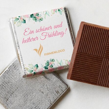 Personalisierte Mini-Schokolade mit Logo und Text – Einen schönen Frühling