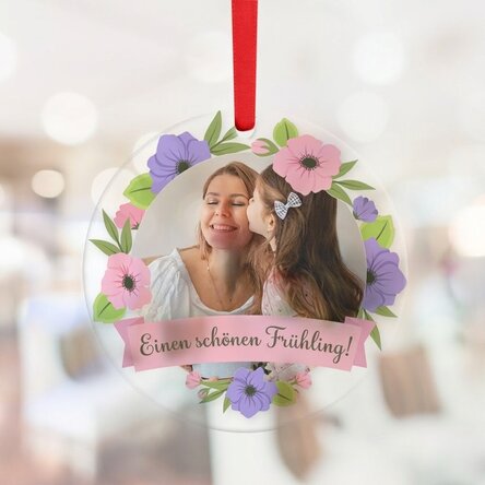 Individuell gestaltete runde Dekoration mit Foto und Text – Floral