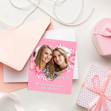 Personalisiertes Foto im Format 10 x 12 cm mit Text und Bild – Herzchen