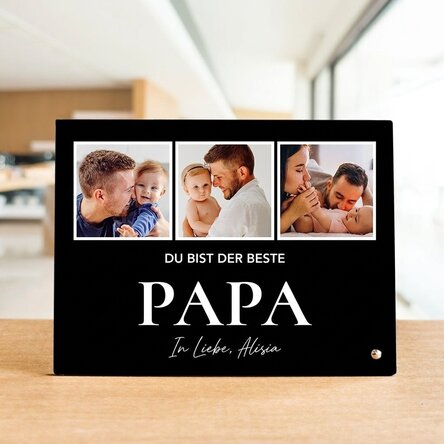Personalisierter Fotorahmen für den Schreibtisch mit 3 Fotos und Text – With love