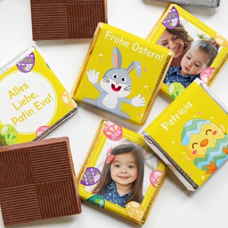 Set mit 5 personalisierten Mini-Pralinen mit Fotos und Text – Ostern