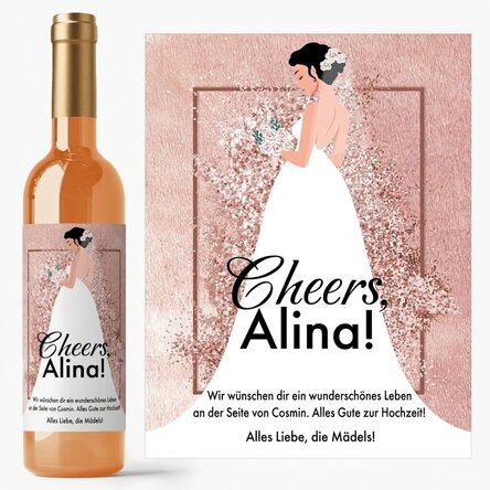 Personalisierter Wein mit einer Botschaft für die zukünftige Braut