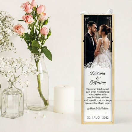 Personalisierte Weinkiste mit Foto und Text – Hochzeitstag
