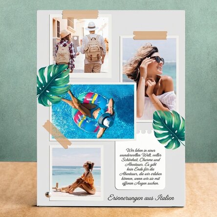 Personalisierter Fotorahmen für den Schreibtisch mit 4 Fotos und Text – Urlaubserinnerungen
