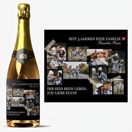 Personalisierter Sekt mit einer Botschaft und 9 Fotos