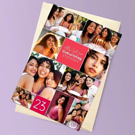 Personalisierte Magnetkarte mit 9 Fotos und Text zum Geburtstag