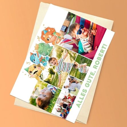 Personalisierte Magnetkarte mit 6 Fotos und Text – Dinosaurier