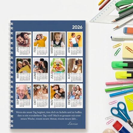 Personalisiertes Notizbuch mit 12 Fotos und Text – Kalender