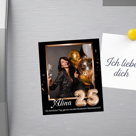 Individuell gestalteter Magnet (10 x 12 cm) mit Foto und Zahl – Herzlichen Glückwunsch zum Geburtsta