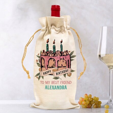 Personalisierte Tragetasche für eine Weinflasche – Happy Birthday Retro